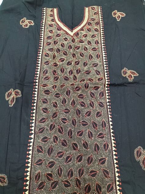 Stylish Black Hand Embroidered Kantha Cotton Kurti