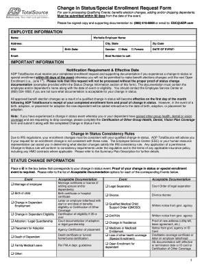 Change In Status/Special Enrollment Request Form - RedPeak - Fill and ...