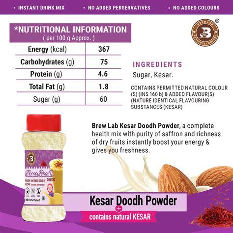 Brew Lab Kesar Doodh Powder | Contains The Real Taste Of Kesar | Energy ...