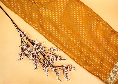 Mustard Tissue Dupatta Fabric Bandhani Sequins & Zari 10859