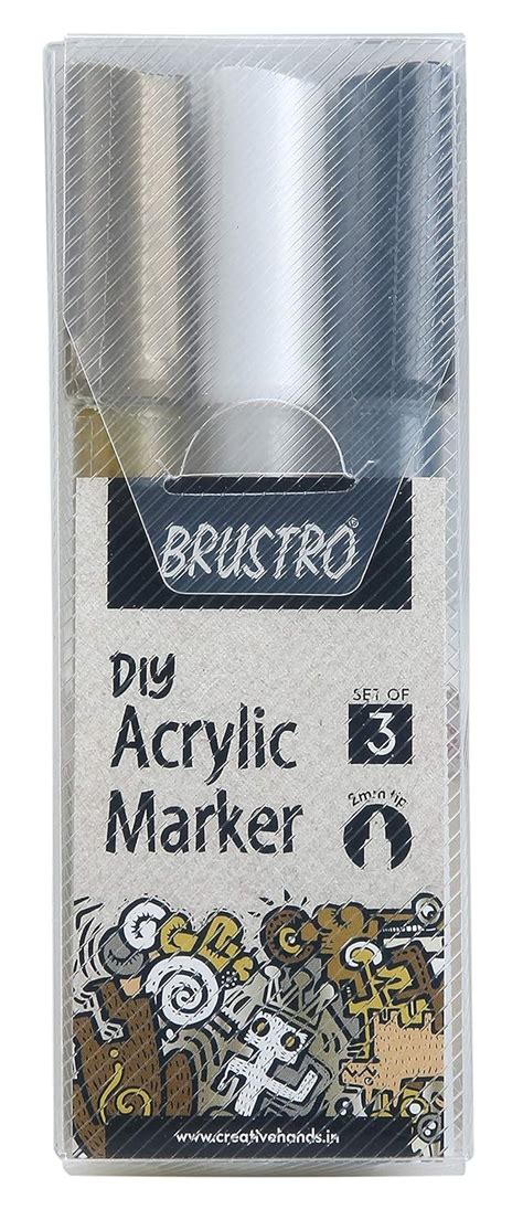 BRUSTRO Acrylic (DIY) Marker Set of 3 - Black, White & Gold |Tip Size ...
