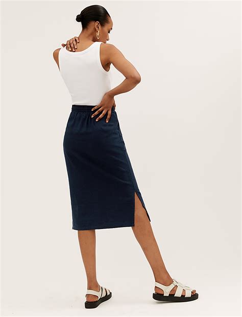 Buy Linen Blend Midi Skirt at Marks & Spencer