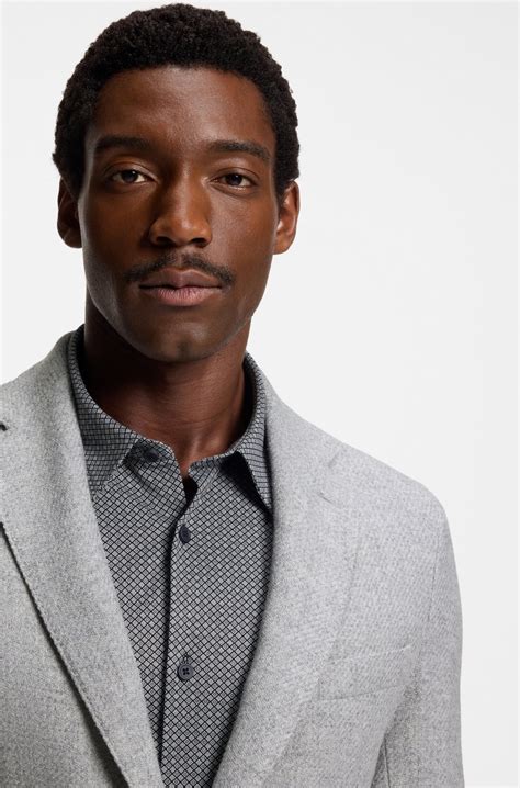 BOSS - Micro-patterned blazer in a wool blend - Light Grey