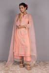 Buy Peach Chanderi, Organza Embroidery Keyhole Neck Floral Kurta ...