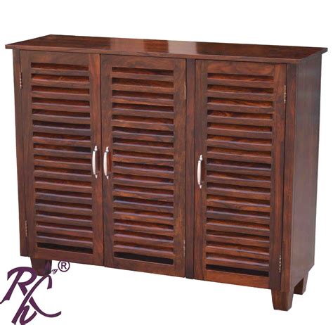 Solid Wood Three Doors Shoe Rack Cabinet - RAJ HANDICRAFT