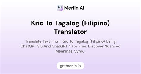 Krio to Tagalog (Filipino) Translator