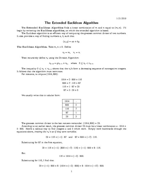 Image result for Extended Euclidean Algorithm Example