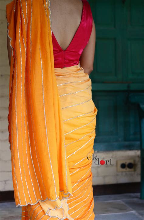 Buy Gota Work Saree Online : 'Sona' Orange Festive Gota Saree With Pin ...