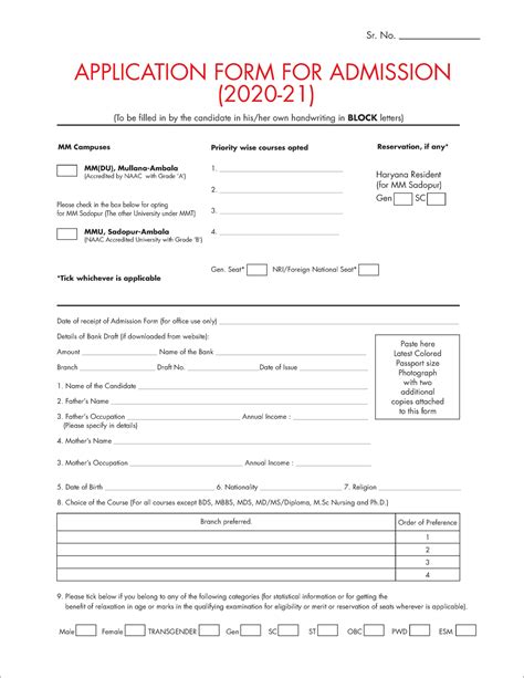 Application Form 2020 21 Maharishi Markanedeshwar (Deemed to be ...