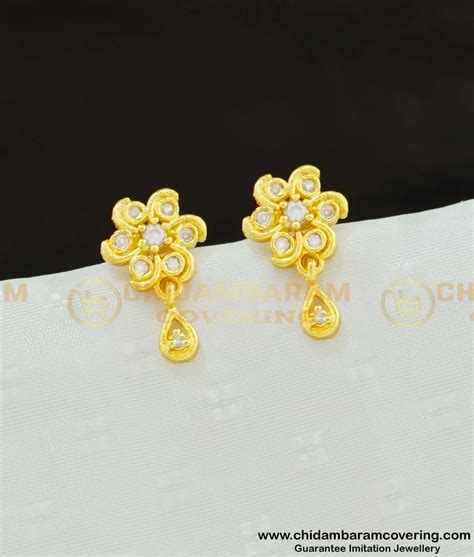 Buy Cute Small Flower Design White Stone Stud Earrings for Girls