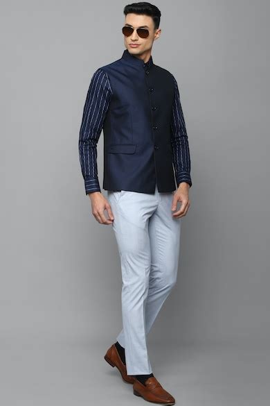 Buy Men Navy Textured Slim Fit Party Nehru Jacket Online - 858607 ...
