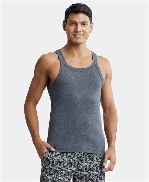 Buy Super Combed Cotton Rib Square Neck Gym Vest - Charcoal Melange ...