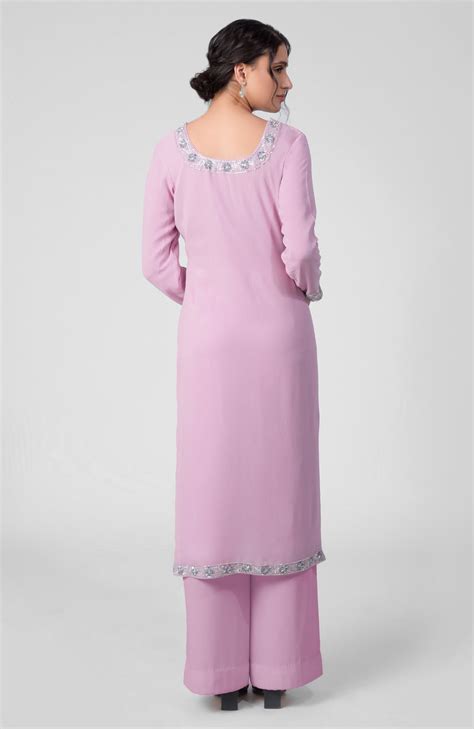 Lilac Breeze-Silver Beads & Sequin Zardozi Hand Embroidered Kurta Set ...