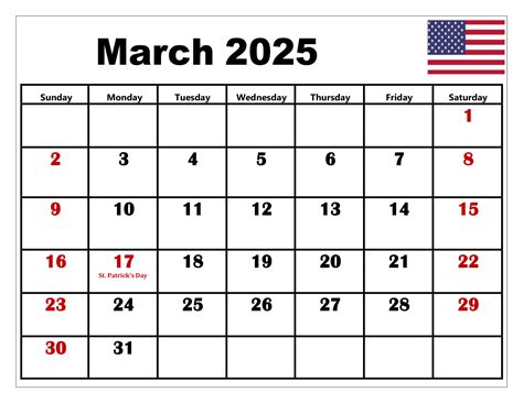 March 2025 Calendar Printable PDF Template with Holidays