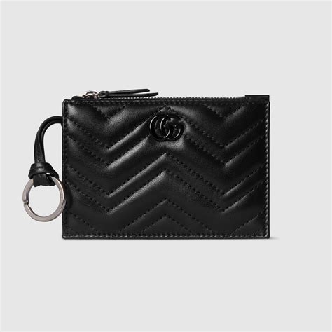 GG Marmont zip key pouch in black leather | GUCCI® US