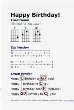 Happy Birthday Ukulele Chords and TAB | Happy birthday ukulele chords ...