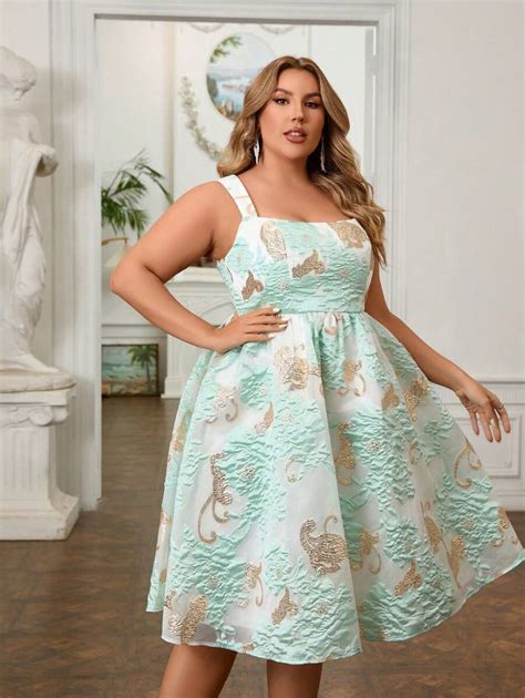 SHEIN Belle Plus Size Multi-Color Jacquard Woven Flower Princess Style ...