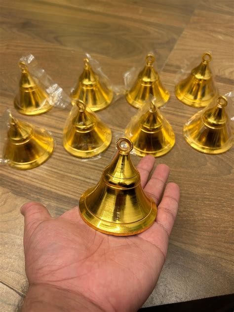 Golden plated Pooja Bells 🔔Ghanti for Temple Mandir or mangal path cer ...