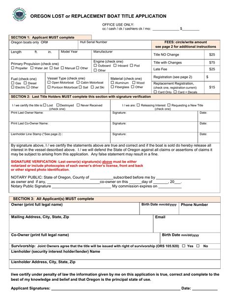 Oregon Lost Boat Title Application PDF Form - FormsPal