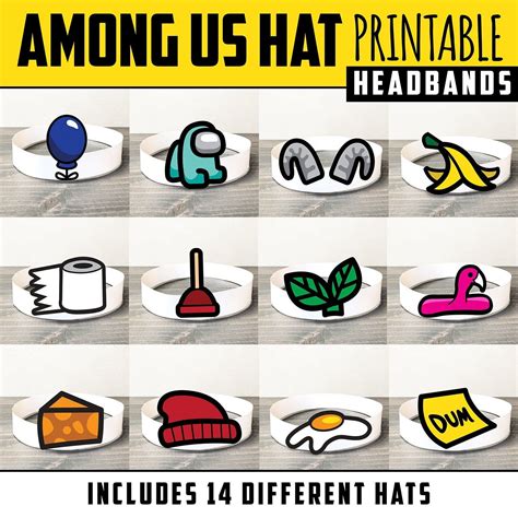 AMONG US Hats Printable Headbands in Full Color and Black and White ...