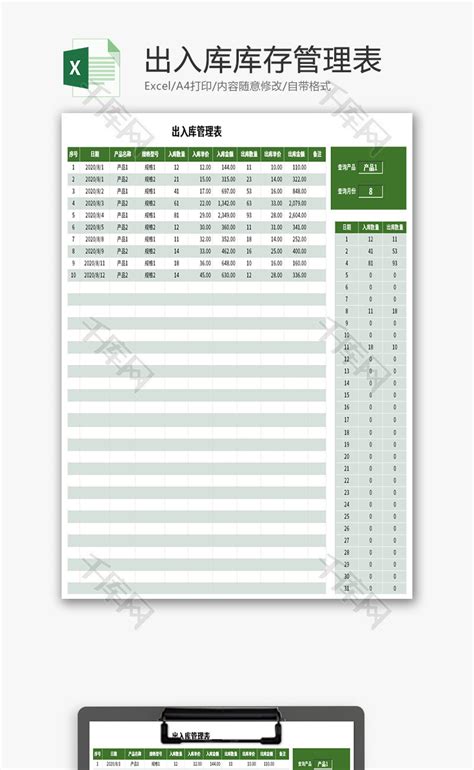 出入库库存管理表Excel模板_千库网(excelID：130423)