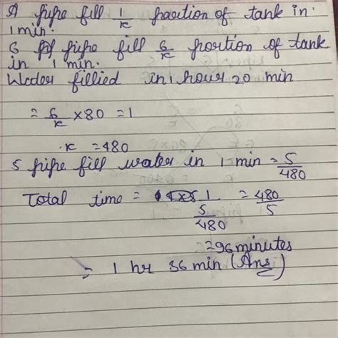 6 pipes are required to fill a tank in 1 hour 20 minutes. how long will ...