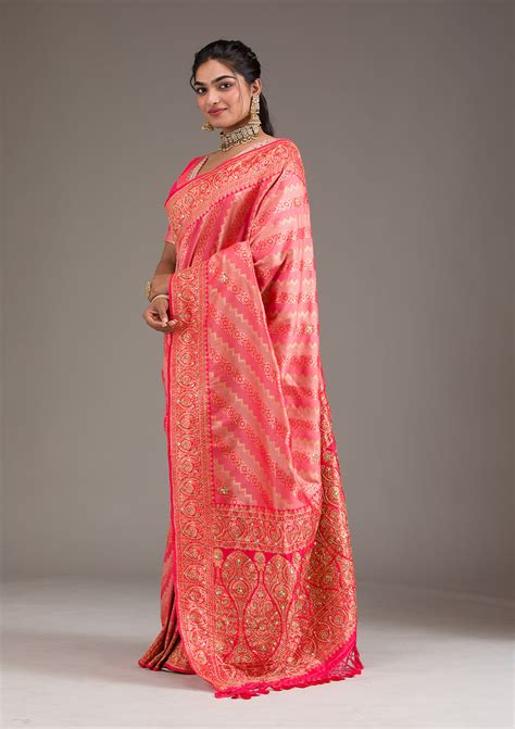 Buy Pink Cutdana Art Silk Saree - Koskii