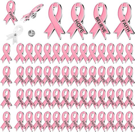 Amazon.com: Hinly 48 Pcs Breast Cancer Awareness Ribbon Pins with Hope Believe Faith Enamel ...