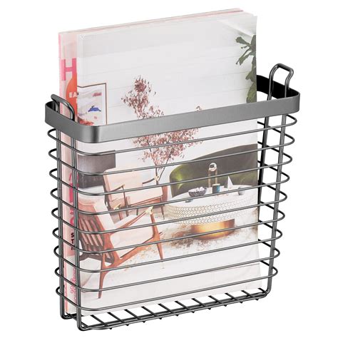 mDesign Metal Wall Mount Magazine Holder, Storage Organizer Rack ...