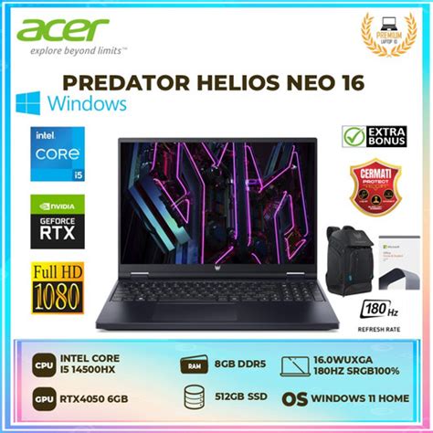 Jual Laptop Gaming Acer Predator Helios Neo 16 RTX 4050 6GB Core I5 ...