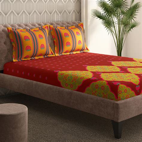 Buy PORTICO Gulmarg Cotton 210TC Printed 3Pcs Super King Bedsheet Set ...