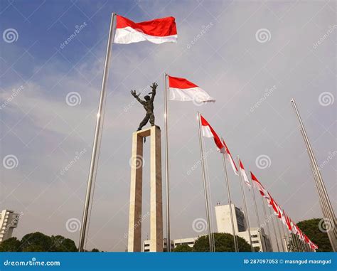 Jakarta, August 13-2023 : Rows of Indonesian Flags in Banteng Square with the West Irian ...