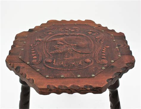 Pair of Spanish Colonial Hexagonal Side Tables, Carved Wood and ...