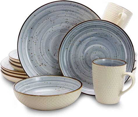 Elama Round Stoneware Luxurious Mellow Dinnerware Dish Set Stoneware ...