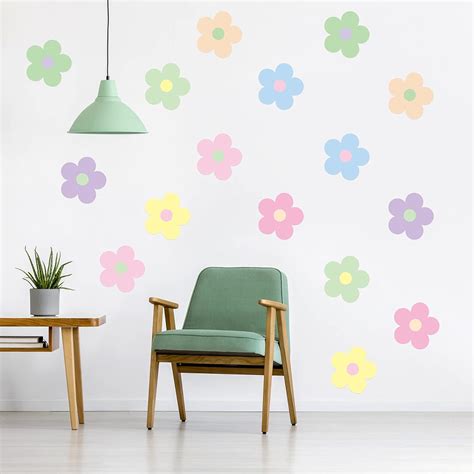 Stickera 36 Pcs Danish Pastel Aesthetic Cute Flowers Wall Decal Preppy ...