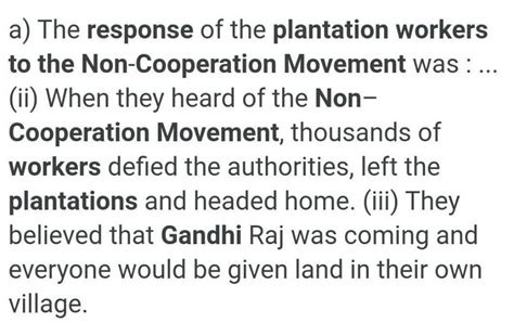 explain the response of plantation workers to the Non cooperation ...