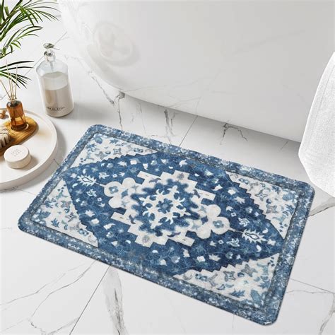 Amazon.com: Uphome Boho Bathroom Rugs Blue Vintage Non-Slip Bath Rug ...
