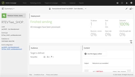 Ejecución y monitorización de mensajería transaccional | Adobe Campaign