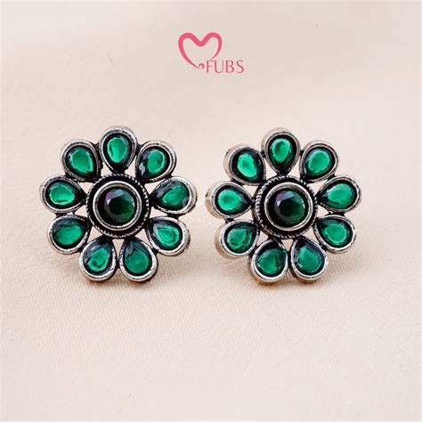Set Of 12 Oxidized Designer Stud Earrings With Folding Jewelry Box – FUBS