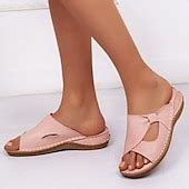 Women's Casual Pink Open-Toe Slip-On Sandals with Bow Accent ...