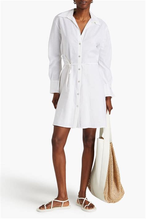 VINCE. Belted linen-blend mini shirt dress | THE OUTNET