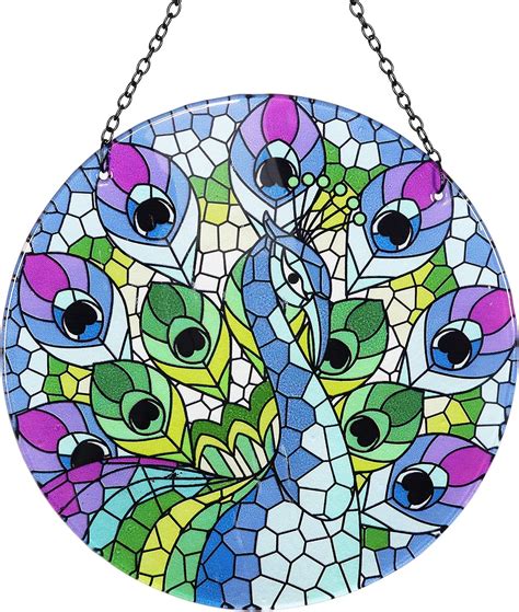 Buy Exhart Window Hanging, Stained Glass Peacock Suncatcher 10 ...