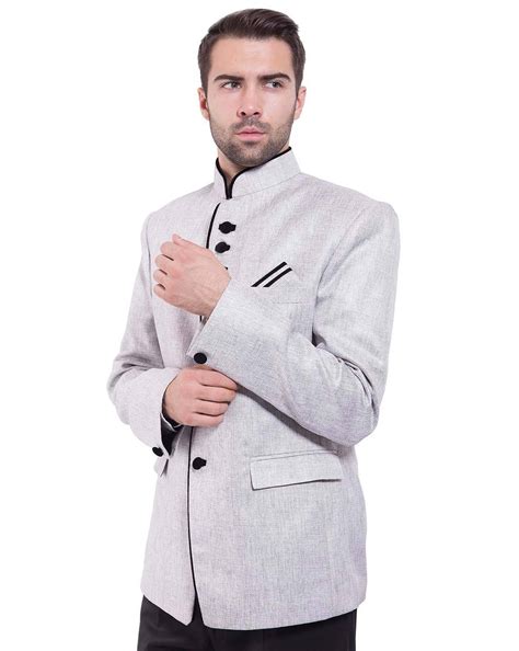 Buy Grey WINTAGE Solid Single-Breasted Blazer with Mandarin Collar | AJIO