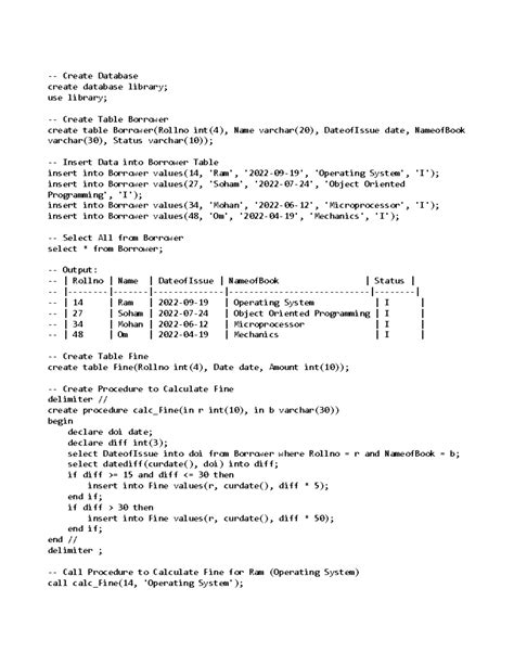 Assign 4 DBMS 9384 - Create Database create database library; use ...