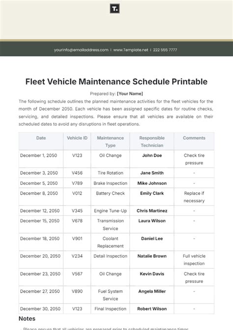 Free Fleet Maintenance Schedule Template to Edit Online