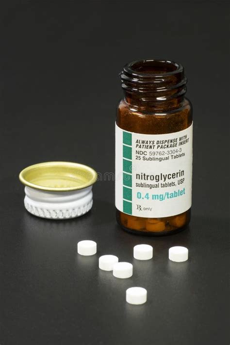 Nitroglycerin Tablets with Prescription Medication Pills Bottle Stock ...