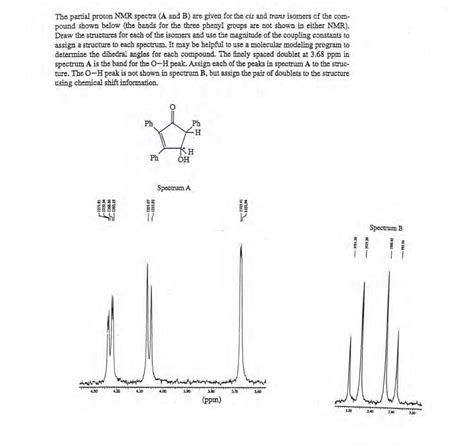 The partial proton NMR spectra (A and B) are given for the cis and ...