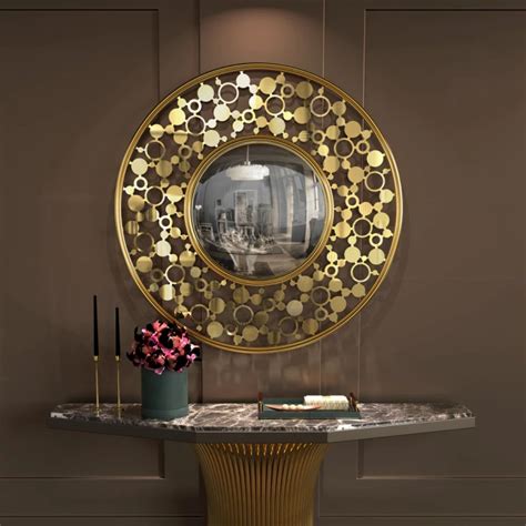 Luxurious Modern Console with Marble Top, Gold Base, and Mirror Combo