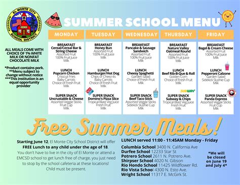 Menus & Meal Programs - Nutrition Services - El Monte City School District