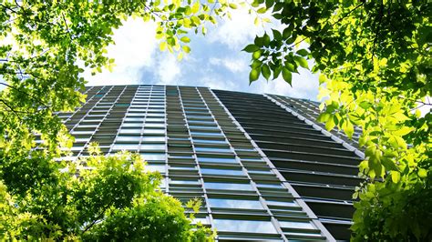 Download wallpaper 3840x2160 building, windows, trees, bottom view 4k ...